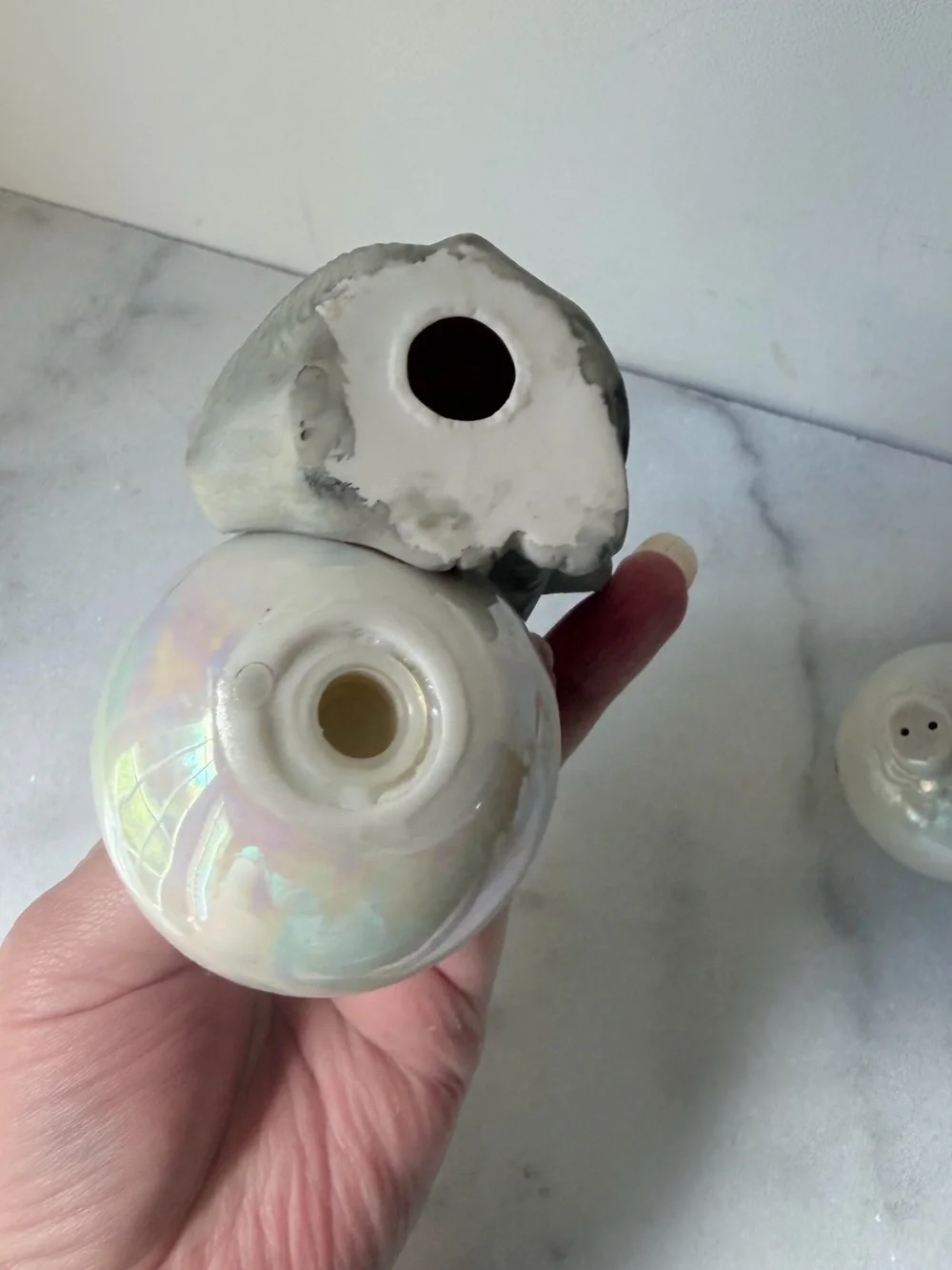 Holiday Ceramic Mouse Salt and Pepper Shaker Set - Iridescent White vintage